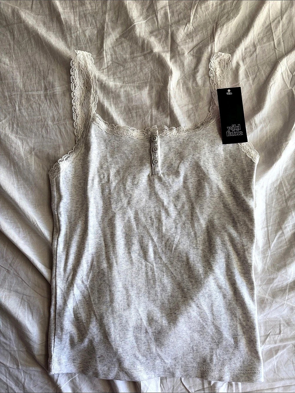 Wild Fable Lace Trim Button Front Tank Top White Medium